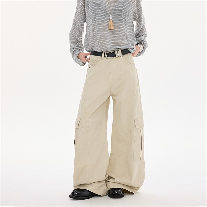高街解构工装休闲裤男vibe宽松百搭多口袋阔腿弯刀长裤YD9031-P75，男装工装外套，星座509