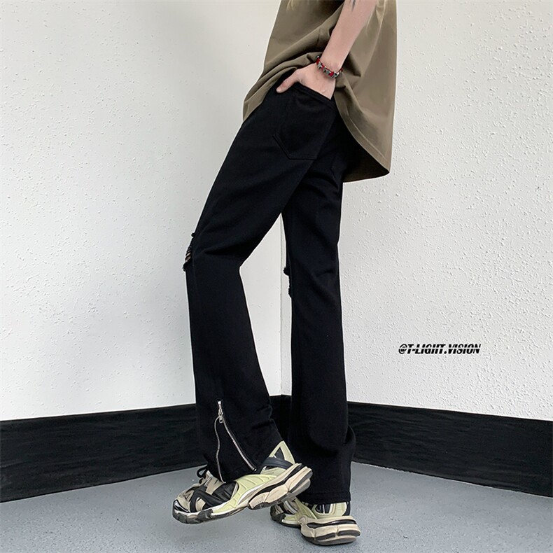 B221美式ins高街暗黑小众拉链破洞休闲牛仔裤LK23086-P60控78,男装牛仔裤,电商B221