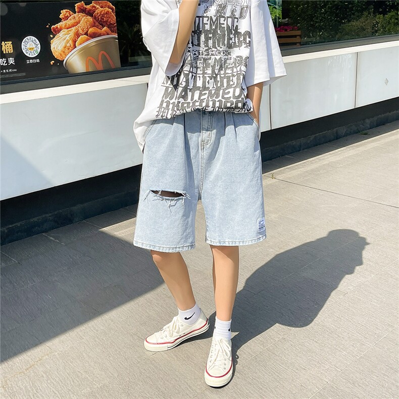 夏季破洞牛仔短裤五分裤B377-N655-P35-限49图片