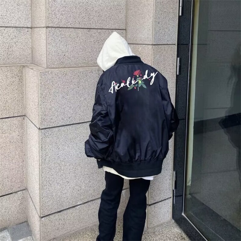 美式高街网红夹克男女樱花手绘印花宽松百搭春夏季情侣棒球服外套,男装夹克,星座506A