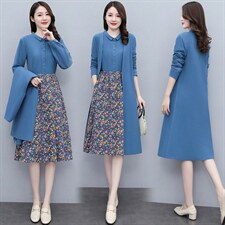 时尚优雅两件套女装套装气质显瘦长袖衬衫+碎花半身裙春季新款潮流搭配，女装套装/套裙，欣贝拉