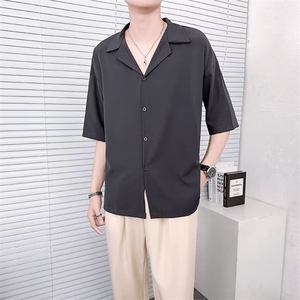 夏季冰丝短袖衬衫男士高级感痞帅衬衣男生休闲半袖衬寸衣服 D9图片