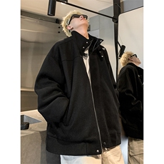 短款立领毛呢外套男秋冬季加厚棉服高级感痞帅青少年潮牌棉衣夹克，男装夹克，电商A102B