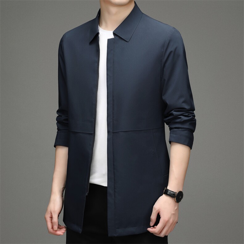 新款中长款秋装风衣外套中年商务休闲男士翻领上衣2023春秋季,男装风衣,电商B212（原钱塘6029）