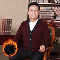 冬季新款男士加绒加厚保暖针织开衫中老年商务休闲爸爸装打底衫，男装针织衫/毛衣，电商B212（原钱塘6029）