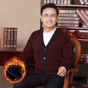 冬季新款男士加绒加厚保暖针织开衫中老年商务休闲爸爸装打底衫图片