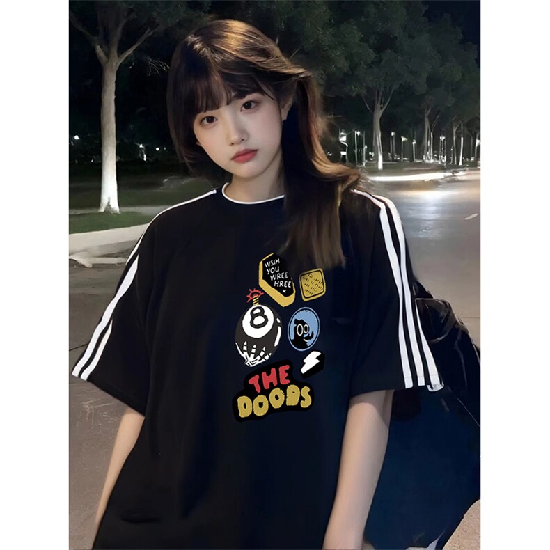 抖音得物高品质二开240克宽松纯棉美式潮牌三条杠织带短袖T恤,男装T恤,电商A486-1