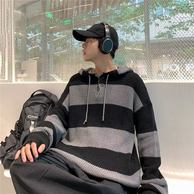 慵懒风毛衣男秋冬新款粗线麻花加厚圆领菱格套头宽松毛线针织衫,男装针织衫/毛衣,星座716-4