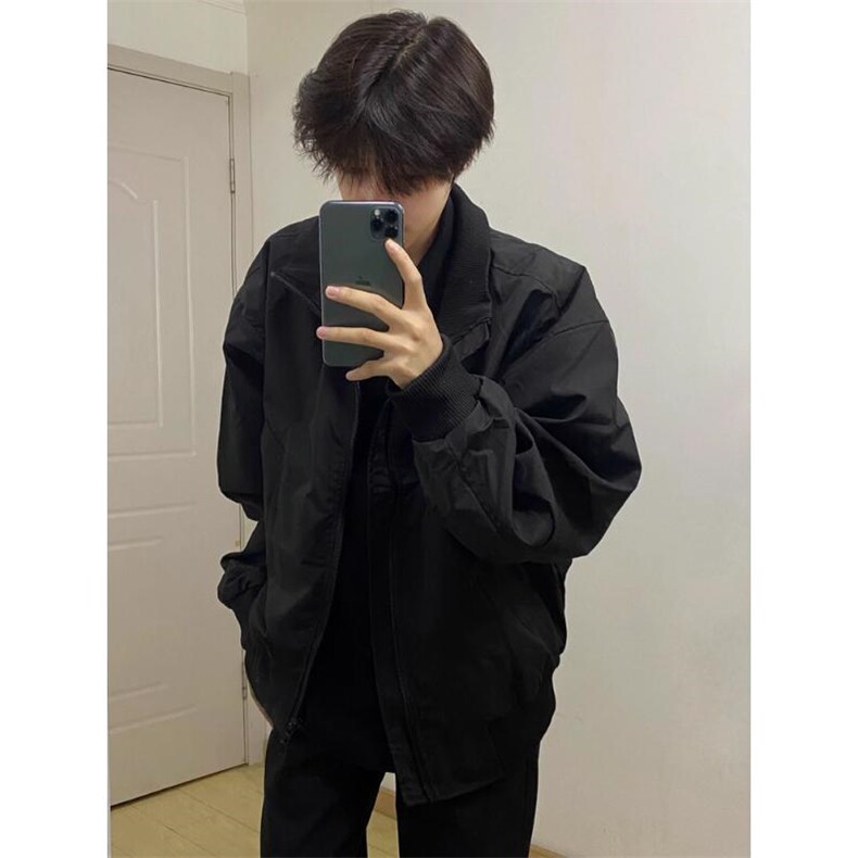 现货26春装美拉德立领飞行夹克纯色复古廓形高街棒球服外套,男装夹克,电商A486-1