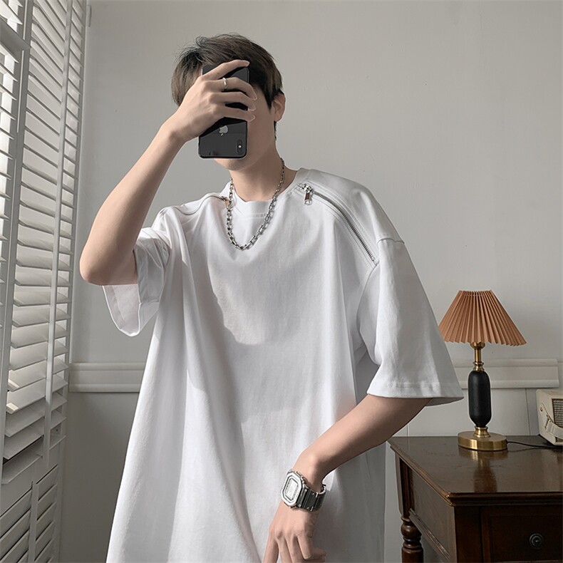 欧美高街短袖t恤男春季潮牌拉链体恤重磅休闲百搭上衣T0869-P43，男装T恤，星座308B-2