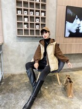 现货，加绒卫衣拼接羽绒服马甲，女装卫衣/绒衫，美依菱