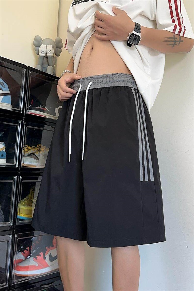 特批P23无差价夏季百搭三条杠腰部撞色凉感冰丝宽松短裤男DK5882,男装休闲裤,电商A001-1