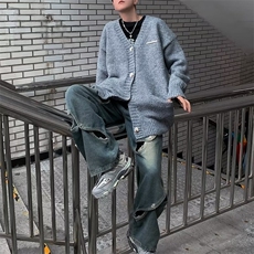 撞色毛衣男秋冬季设计感慵懒风针织外套保暖套头圆领线衣，男装针织衫/毛衣，星座716-2