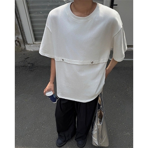 白色高级短袖男设计感小众cleanfit韩系上衣修身半袖慵懒风特P32图片