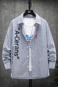 【】A003-HS2003-P50春装新款条纹翻领港风衬衫 展架挂拍图片
