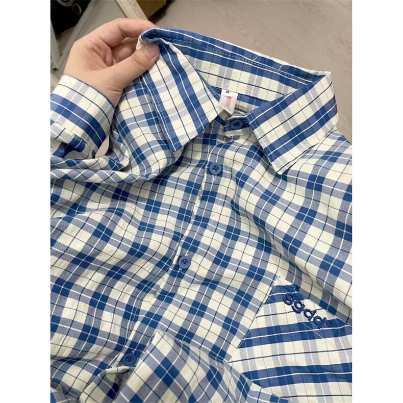 TC1316-P55美式复古蓝白撞色长袖polo领衬衫宽松学院风百搭上衣,女装衬衫,星座617A-2