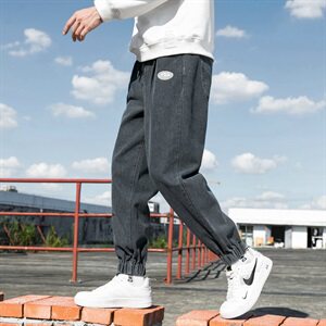牛仔裤男宽松春秋季休闲裤百搭帅气束脚裤韩版潮流九分裤DF30T图片