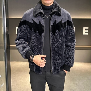 冬季男士时尚加厚仿皮草保暖爸爸装商务夹克外套ZX8885-P245图片