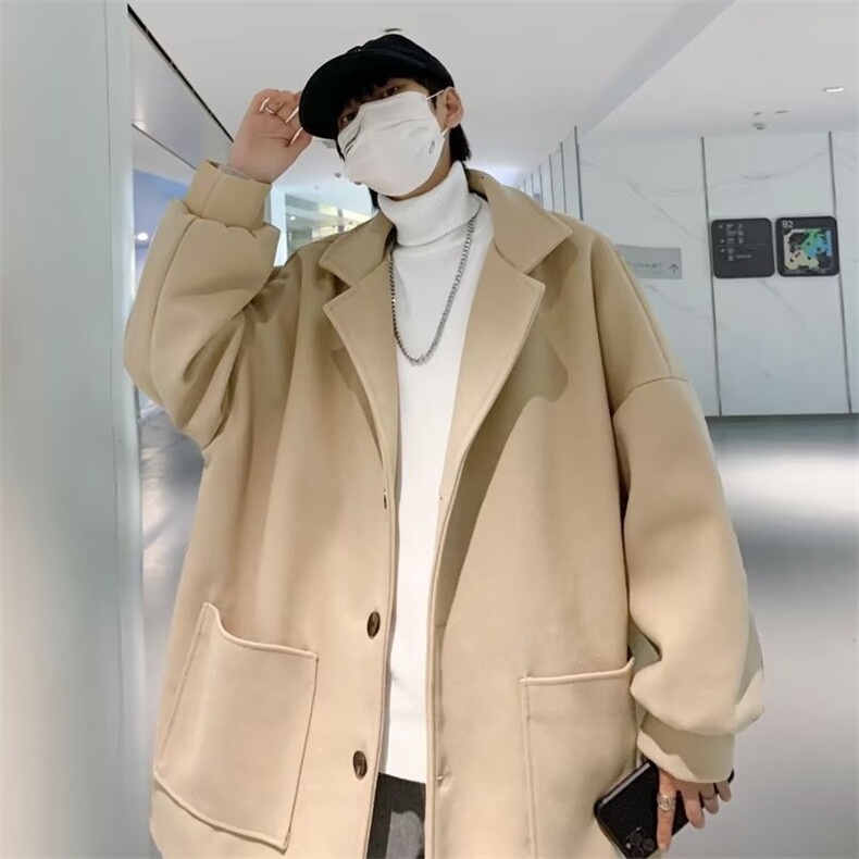 毛呢大衣男韩版潮流中长款2023秋冬季新款ins宽松帅外套W3209-P50，男装毛呢大衣，星座412-2