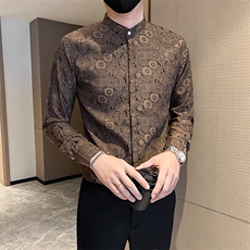 白社会小伙店主风提花立领长袖衬衫301A-1/CS503/P55，男装衬衫，星座301A-1