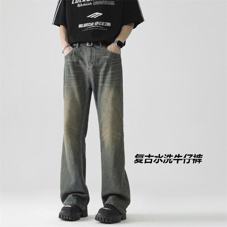 高街牛仔裤男夏季复古水洗裤子潮牌痞帅宽松直筒长裤K770-特批-45图片