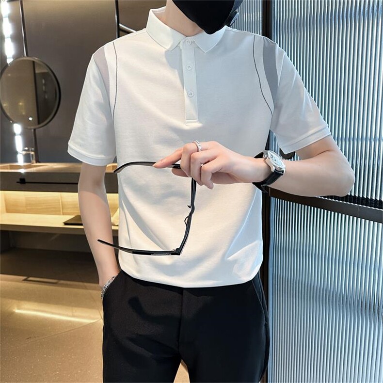 主推设计感夏季拼接半袖T恤翻领Polo衫潮流短袖体恤T0242-P50,男装T恤,电商D342