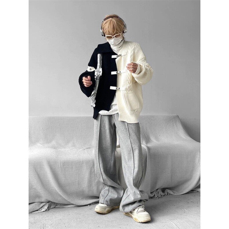 【有货】D558-P75不规则撞色拼接毛衣男冬季新款宽松针织开衫潮,男装针织衫/毛衣,星座603-2