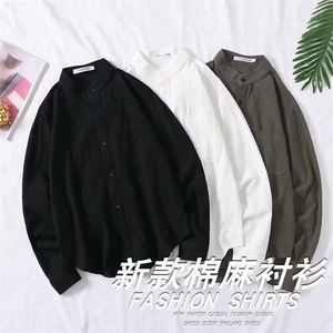 纯色衬衫男士长袖衬衣春夏季防晒衣韩版潮流宽松帅气港风外套图片