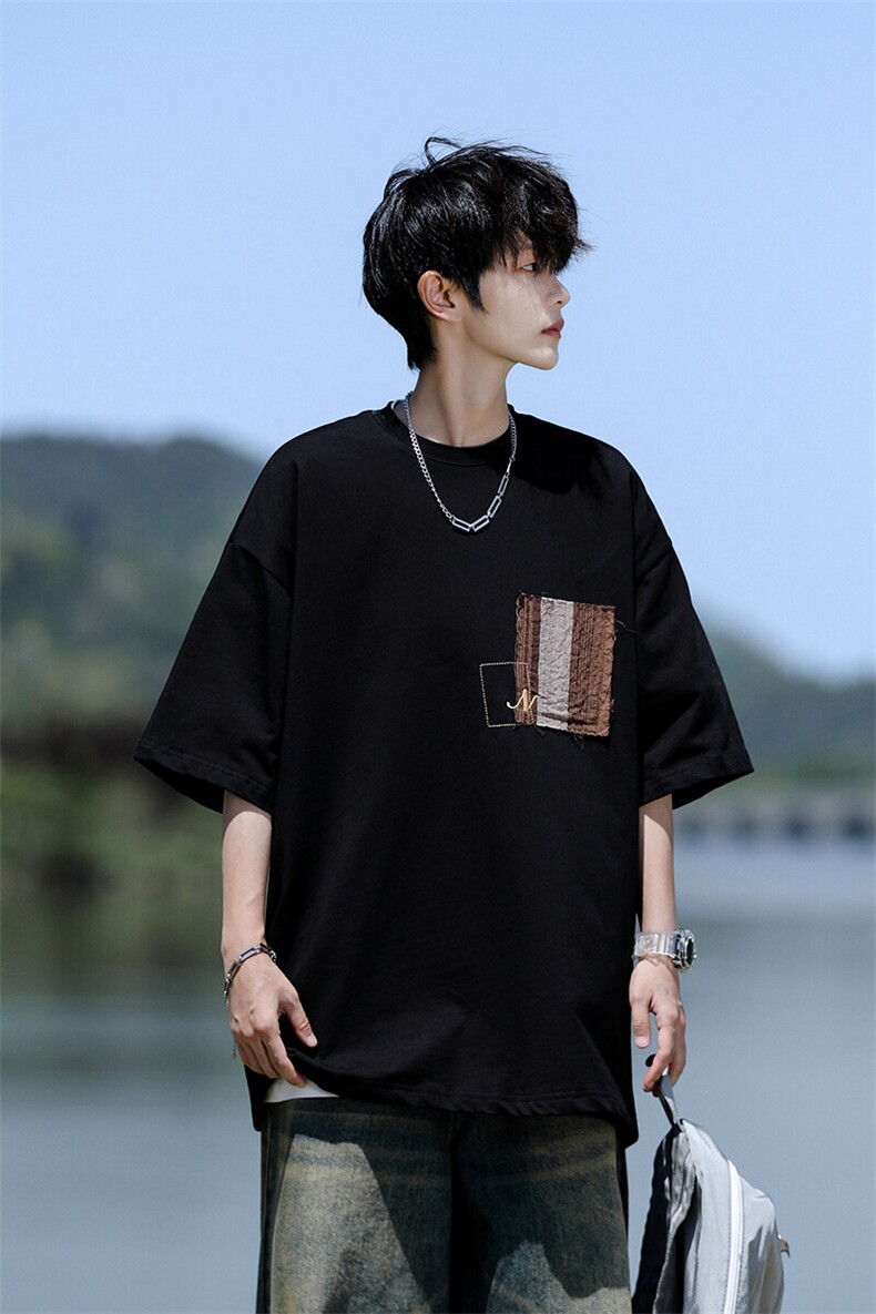 8XL-M高品质纯棉美式复古宽松简约百搭学院风短袖T恤上衣男DX343,男装T恤,电商D206-1