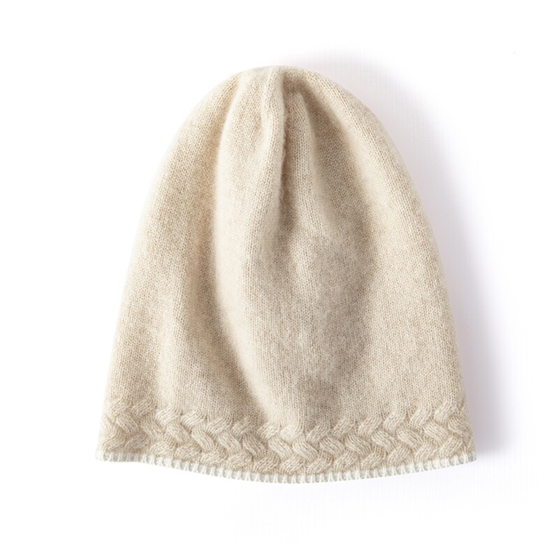 2025年春季新款百搭女士纯色双股加厚麻花边帽子，帽子，窄众羊绒