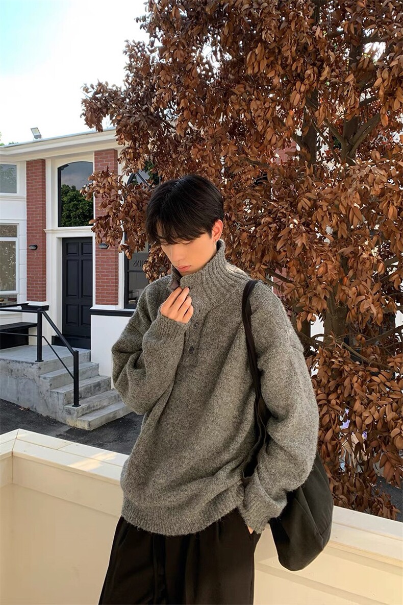 网图秋冬新款半高领毛衣男高级感慵懒纽扣针织衫外套-A2329TP68,男装针织衫/毛衣,电商B241