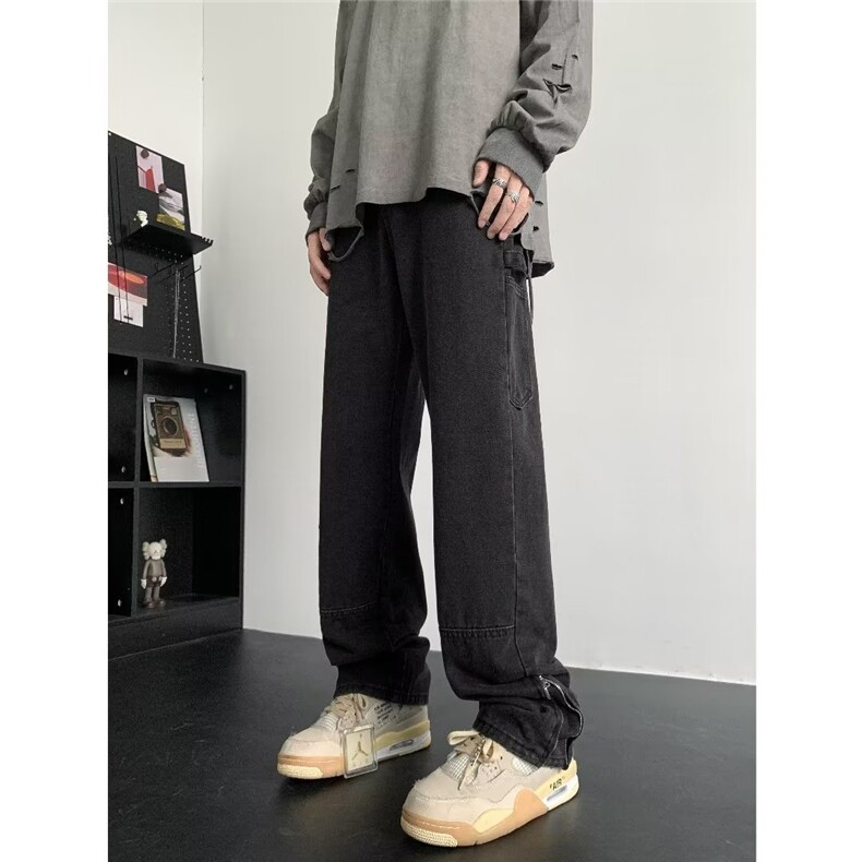 高街牛仔裤男韩版潮流美式帅个性裤脚拉链2026秋夏长裤RK869-P49,男装牛仔裤,星座412