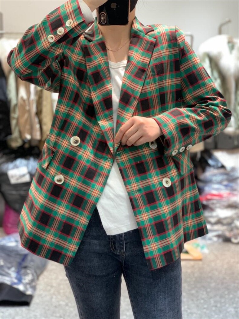 春季新款韩版设计感小众宽松复古格子西装外套,女装西装,L·H·X