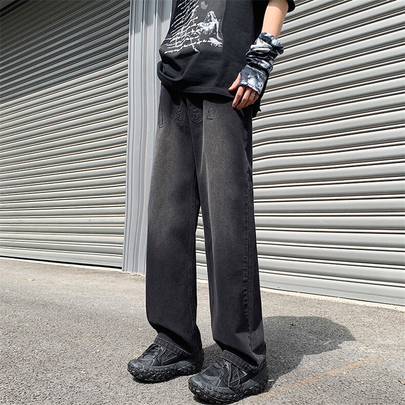 抖音品质高街1997刺绣宽松百搭牛仔裤直筒裤313A-1-NZ030-P55控68图片