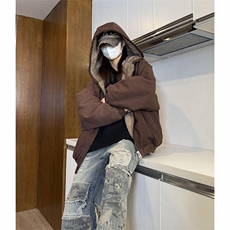 两面穿现货重磅短款座山雕棉衣男女双面穿毛毛绒棉服加厚外套，男装棉衣，电商A486-1