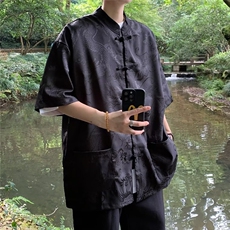 新中式潮复古暗龙纹盘扣风禅意衬衫夏季外套衬衣上衣CS550，男装衬衫，星座601-2
