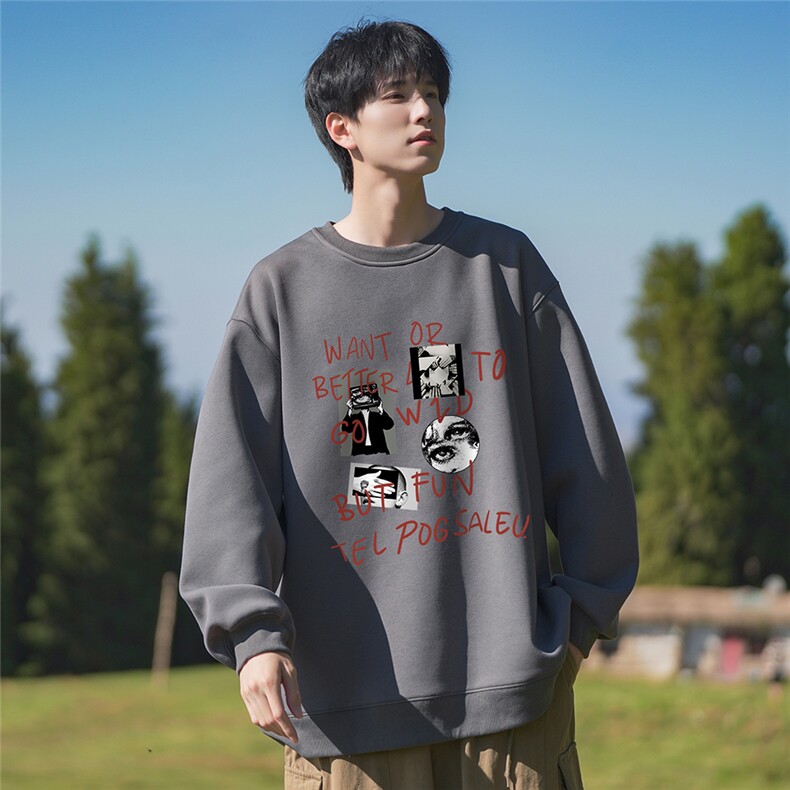 24新款山系个性时尚印花圆领长袖卫衣A247-FW01P30控48,男装卫衣,电商A247