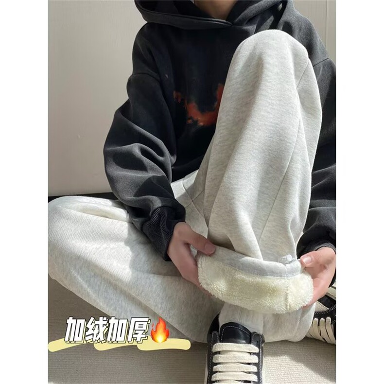 网图冬季羊羔绒加厚加绒防寒卫裤直筒阔腿休闲裤A025-LK14571-P38图片