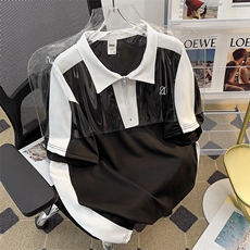 C383-P42夏季新款潮流拼色短袖男宽松百搭短裤polo衫套装现货，男装Polo衫，星座512-6