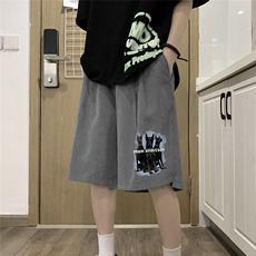 港风夏季新款宽松桃皮绒印花纯色运动裤男女短裤K6106P25控38，男装牛仔裤，电商A268A