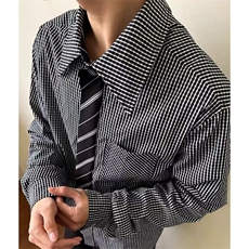 春季黄金搭配领带装饰细格子拼接衬衫轻奢老钱风衬衣男C367，男装衬衫，星座1116A（原606A-3）