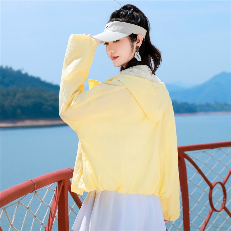 新面料内里蕾丝防晒衣女短款2025夏季新款宽松透气防晒服连帽上衣,女装防晒衣,可可小西