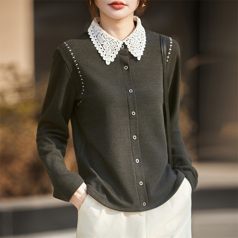 2026年秋季时尚百搭通勤简约休闲镂空polo领衬衫，女装针织衫/毛衣，臻维羊绒