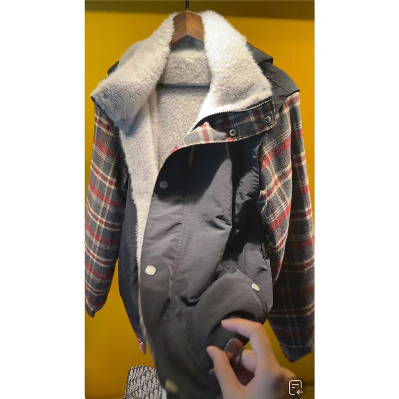 抖音-香港Sun-毛领格子拼接夹克座山雕保暖外套ygm2019-TP125，男装夹克，电商A089-1
