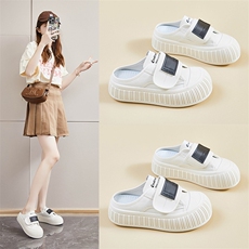 2024夏季新款半托小白鞋女透气学生板鞋休闲鞋厚底增高ins潮，女鞋拖鞋，星座1407-3