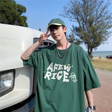 wassuphappy男款t恤夏季设计感纯棉半袖潮流重磅宽松美式七分袖，男装T恤，电商B219