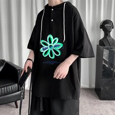 LD54170-P45连帽短袖t恤男大码胖子带帽五分袖中袖，男装T恤，电商A040