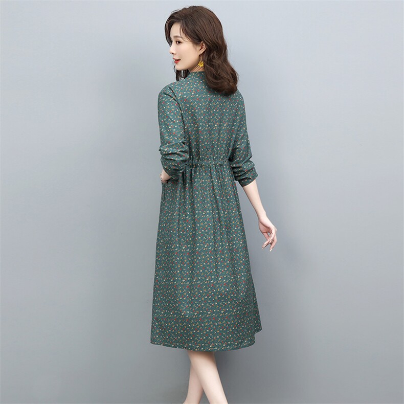 2022年春秋季新款纯棉碎花连衣裙女中长款韩版碎花a字裙子潮,女装连衣裙,忆绮罗