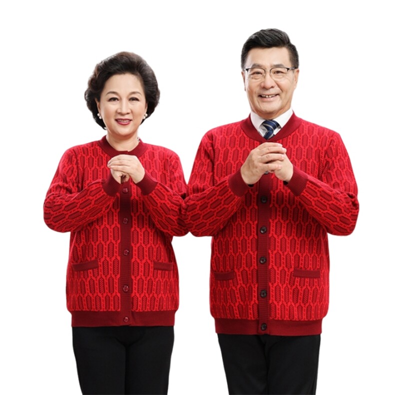 优雅中老年女士羊毛外套红色花纹保暖舒适妈妈装,女装中老年女装,思涛羊绒