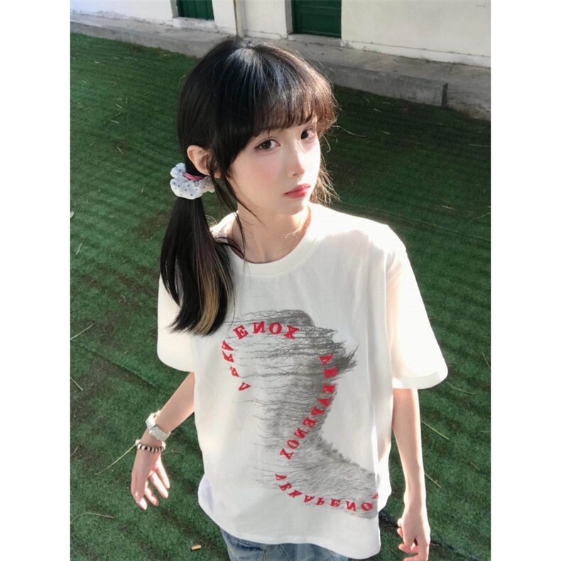H0701-P30宽松休闲夏季短袖印花t恤女图片